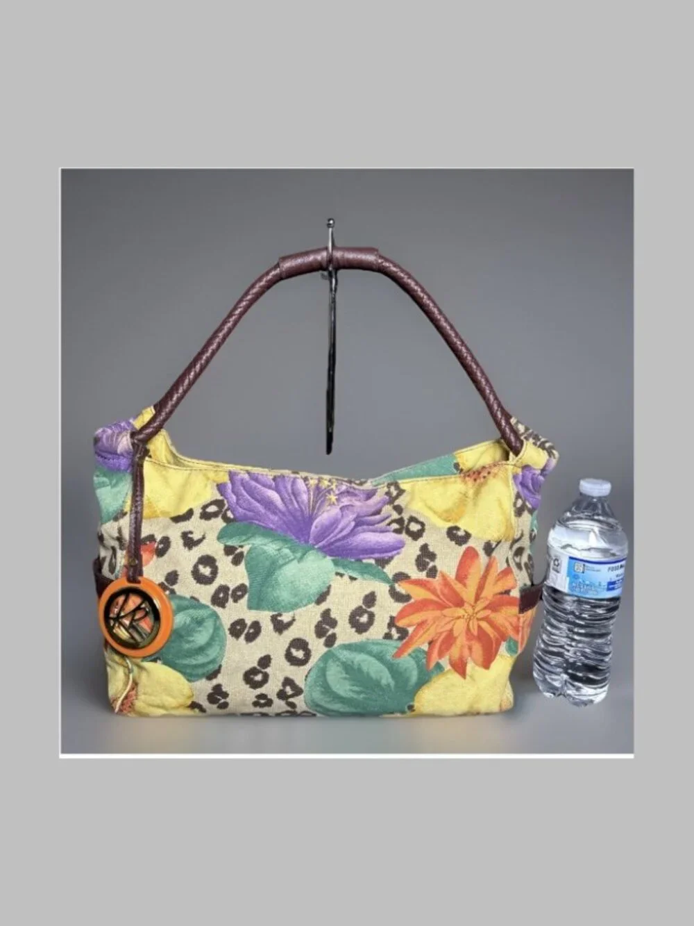Kim Rogers Floral Leopard Print Canvas Hobo Shoulder Bag Multicolor Purse Large